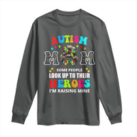 Autism Mom Long Sleeve Shirt Raising Hero Messy Bun Autism Awareness