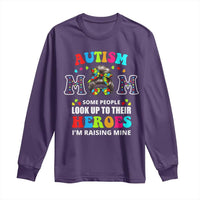 Autism Mom Long Sleeve Shirt Raising Hero Messy Bun Autism Awareness
