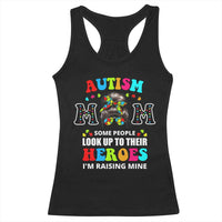 Autism Mom Racerback Tank Top Raising Hero Messy Bun Autism Awareness