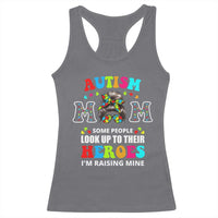 Autism Mom Racerback Tank Top Raising Hero Messy Bun Autism Awareness
