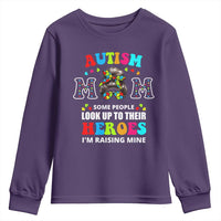 Autism Mom Youth Sweatshirt Raising Hero Messy Bun Autism Awareness