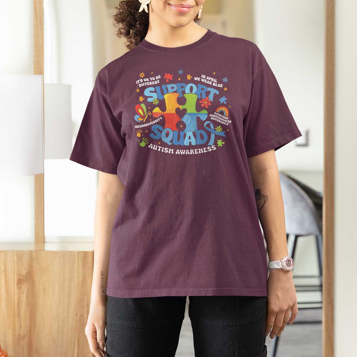 Autism Awareness Support Squad T Shirt For Women