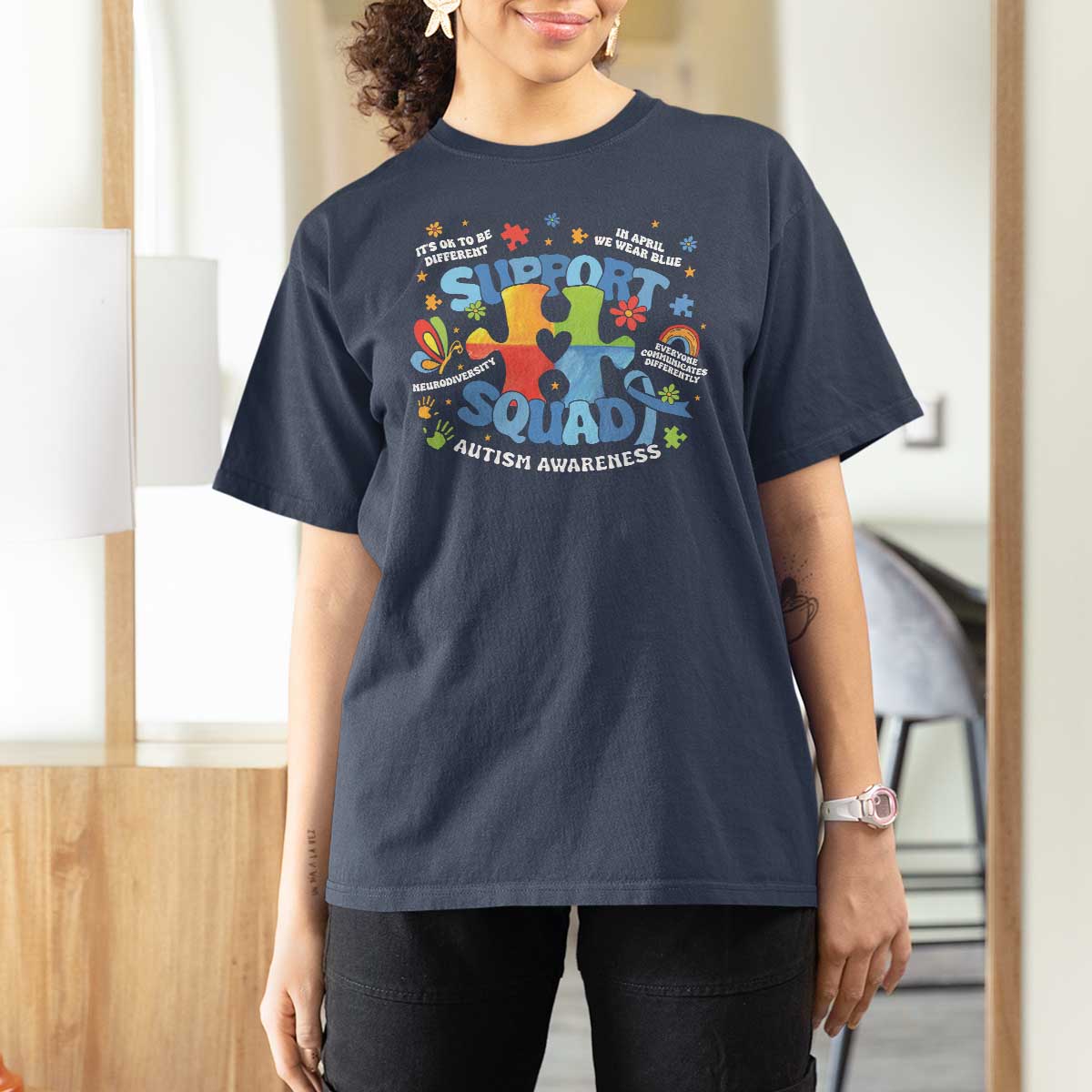Autism Awareness Support Squad T Shirt For Women