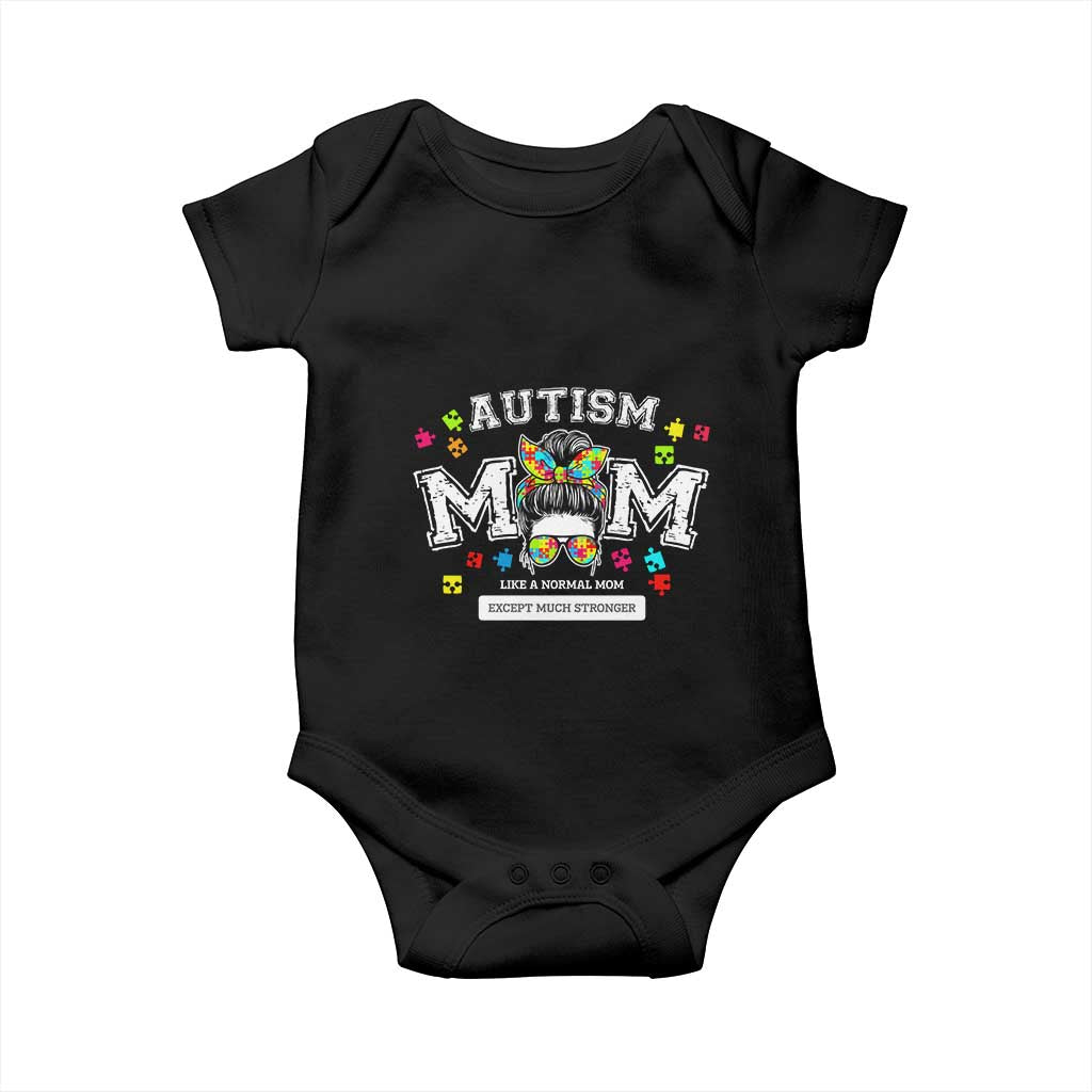 Autism Mom Baby Onesie Much Stronger Messy Bun ASD Autism Awareness