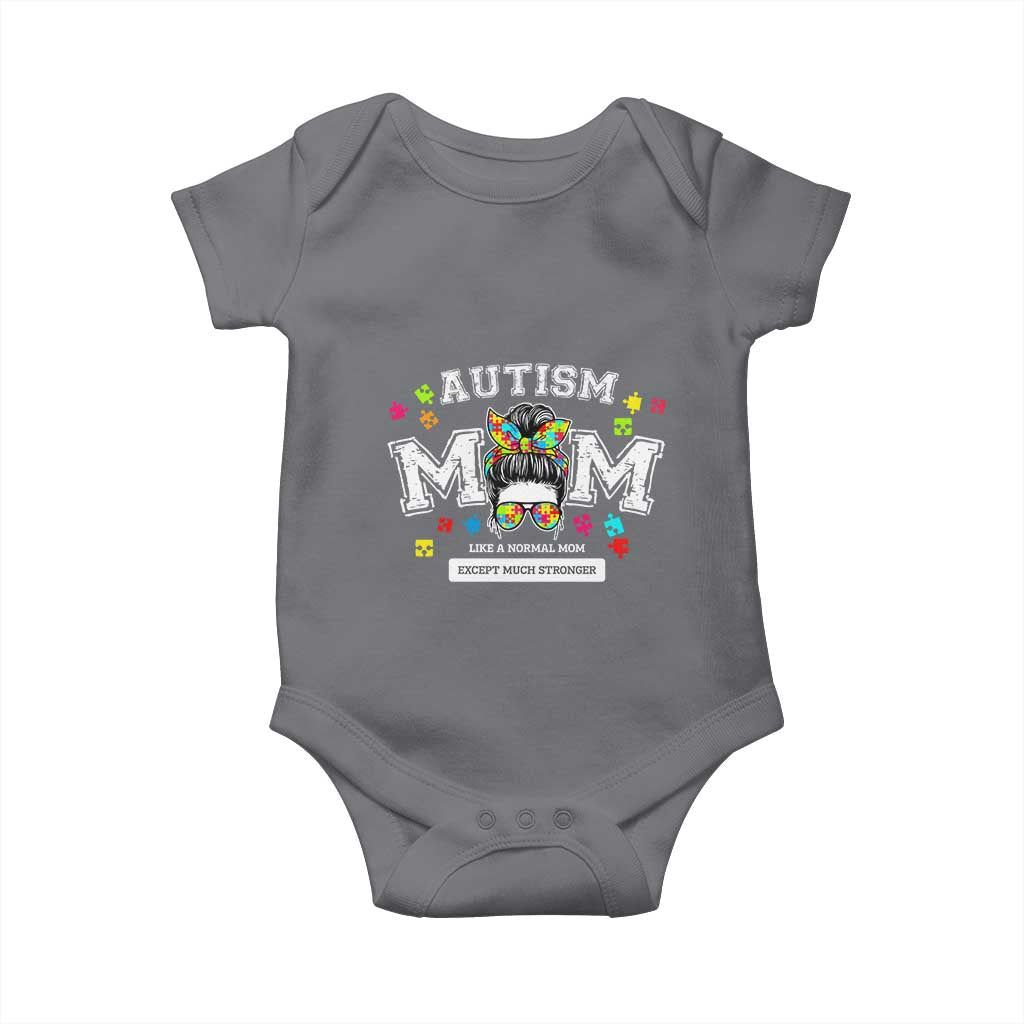 Autism Mom Baby Onesie Much Stronger Messy Bun ASD Autism Awareness