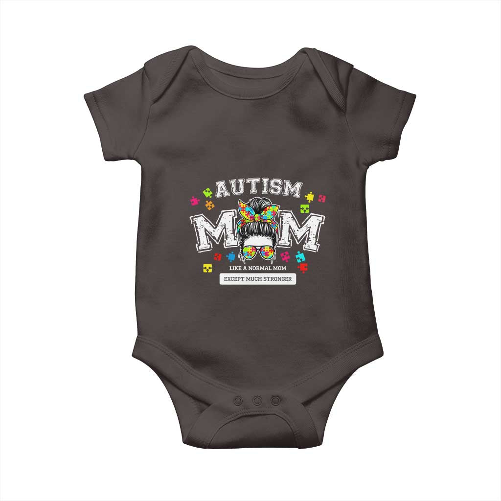 Autism Mom Baby Onesie Much Stronger Messy Bun ASD Autism Awareness