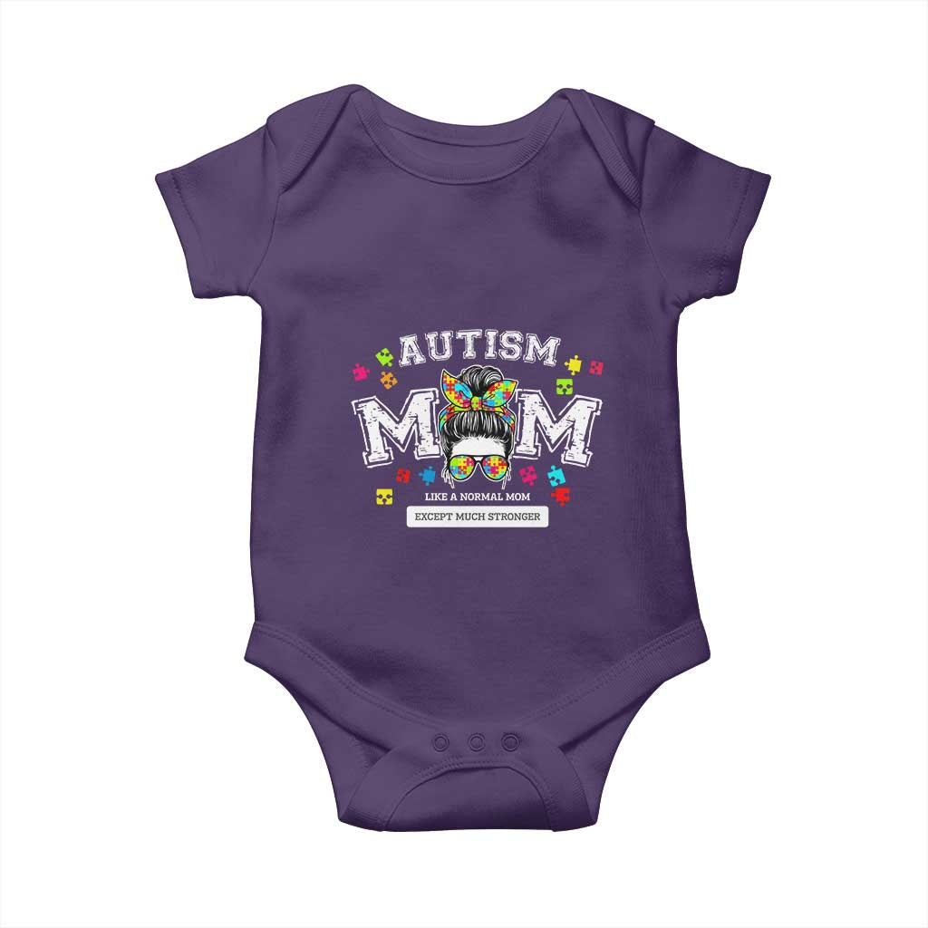 Autism Mom Baby Onesie Much Stronger Messy Bun ASD Autism Awareness