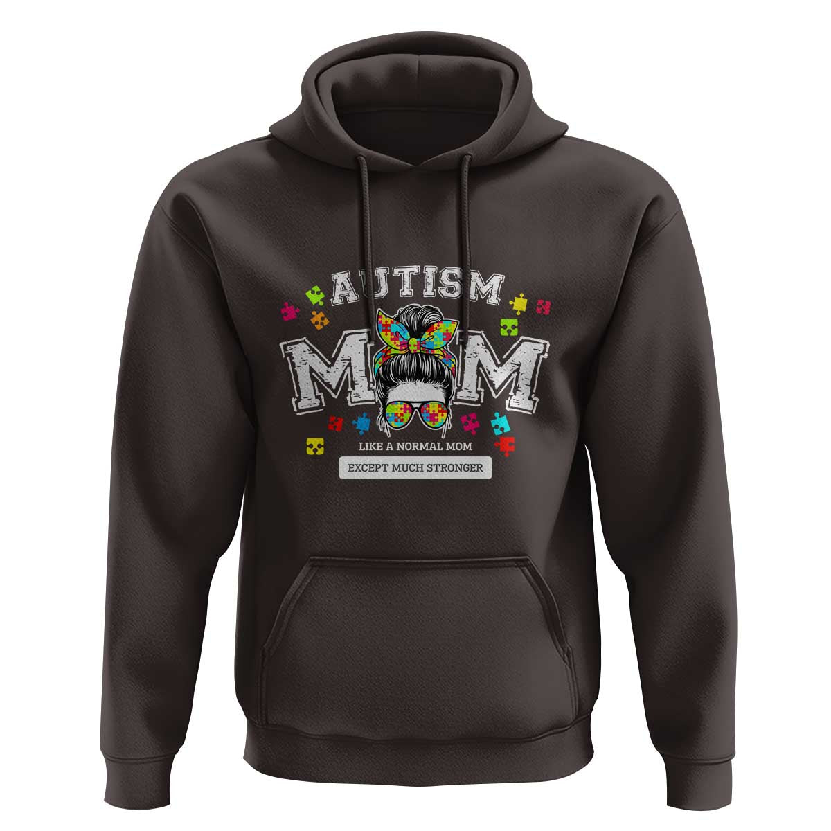 Autism Mom Hoodie Much Stronger Messy Bun ASD Autism Awareness