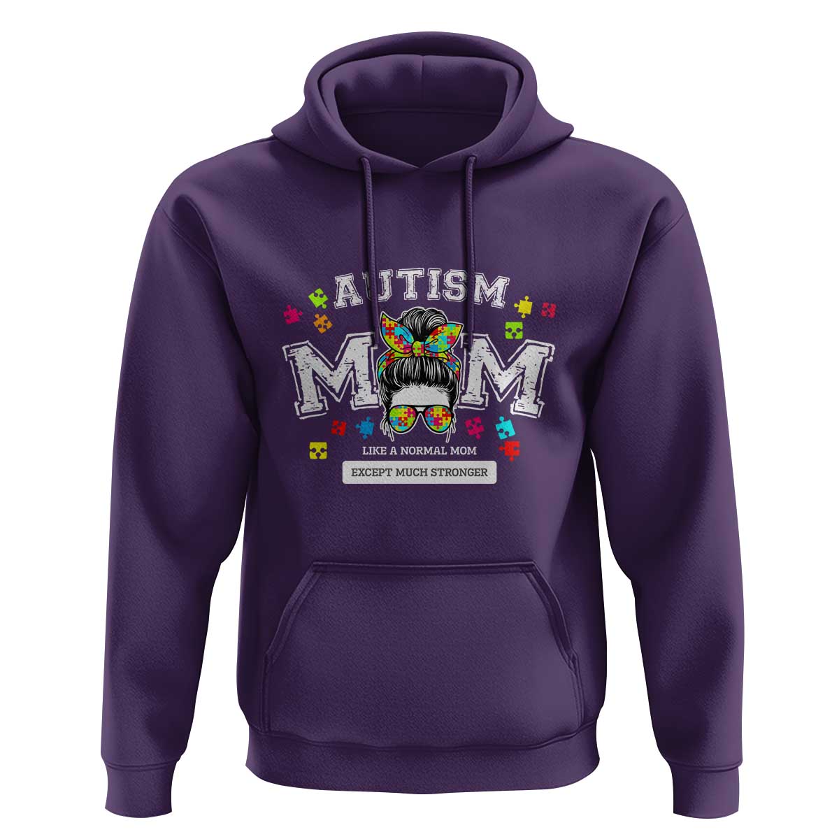 Autism Mom Hoodie Much Stronger Messy Bun ASD Autism Awareness