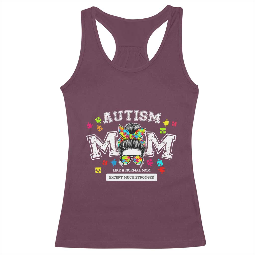 Autism Mom Racerback Tank Top Much Stronger Messy Bun ASD Autism Awareness