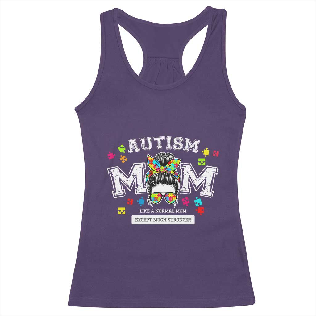 Autism Mom Racerback Tank Top Much Stronger Messy Bun ASD Autism Awareness