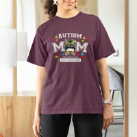 Autism Mom T Shirt For Women Much Stronger Messy Bun ASD Autism Awareness