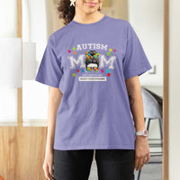 Autism Mom T Shirt For Women Much Stronger Messy Bun ASD Autism Awareness