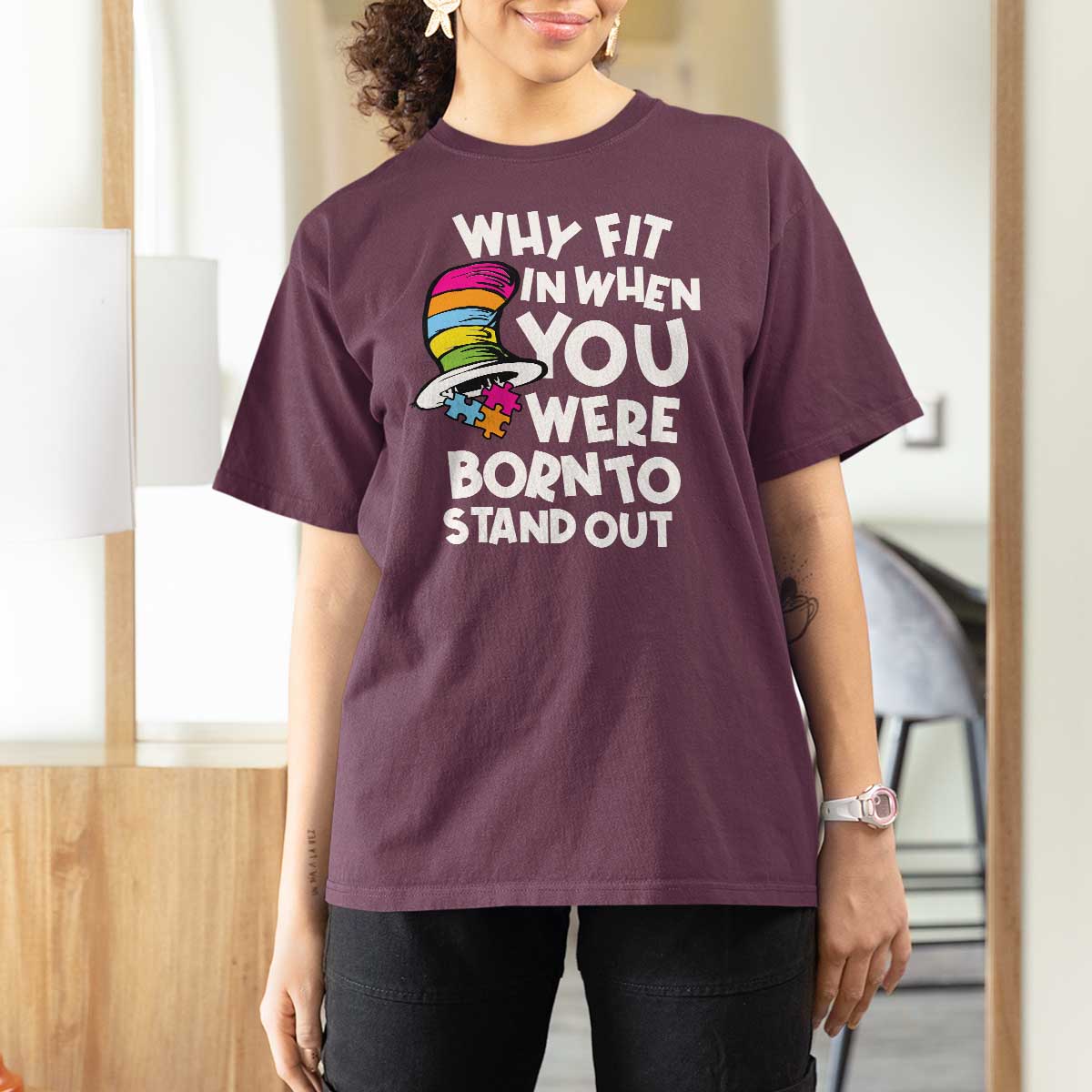 Autism Awareness T Shirt For Women Why Fit In When You Were Born To Stand Out Autistic Pride