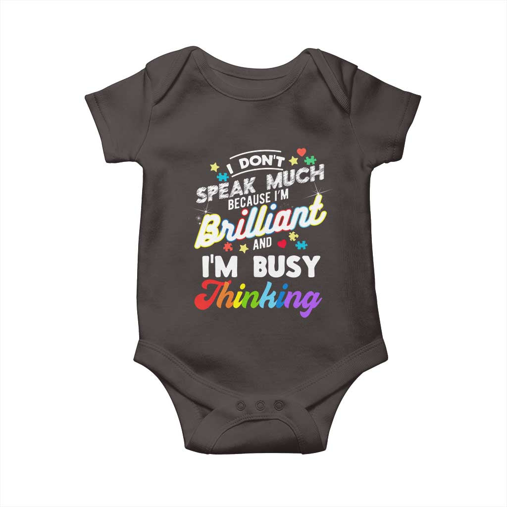 Autism Awareness Baby Onesie I Dont Speak Much Brilliant ASD Autistic Pride
