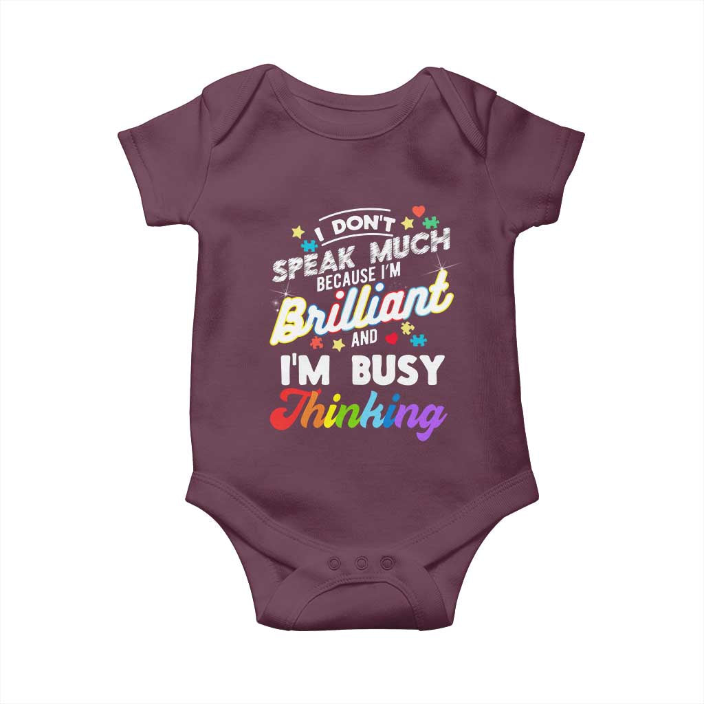Autism Awareness Baby Onesie I Dont Speak Much Brilliant ASD Autistic Pride