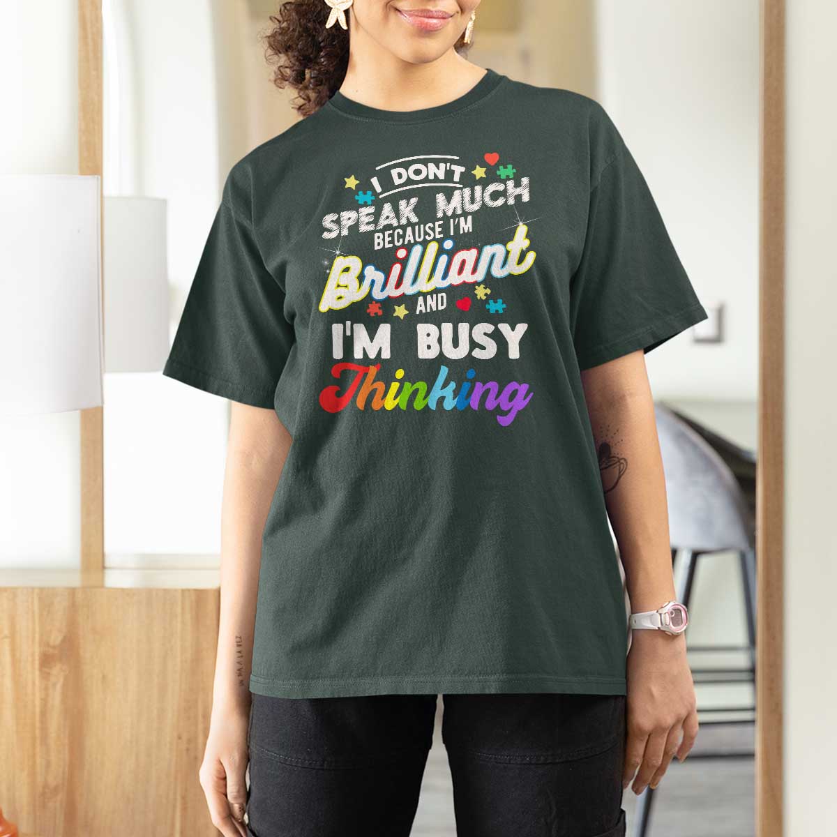 Autism Awareness T Shirt For Women I Dont Speak Much Brilliant ASD Autistic Pride