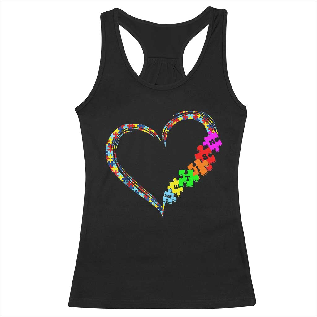 Autism Awareness Love Heart Puzzle Piece Racerback Tank Top