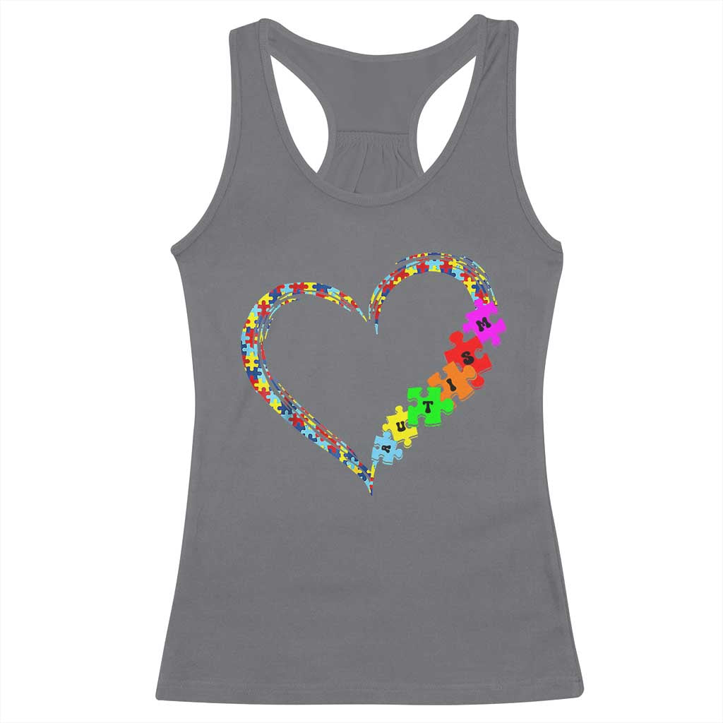 Autism Awareness Love Heart Puzzle Piece Racerback Tank Top