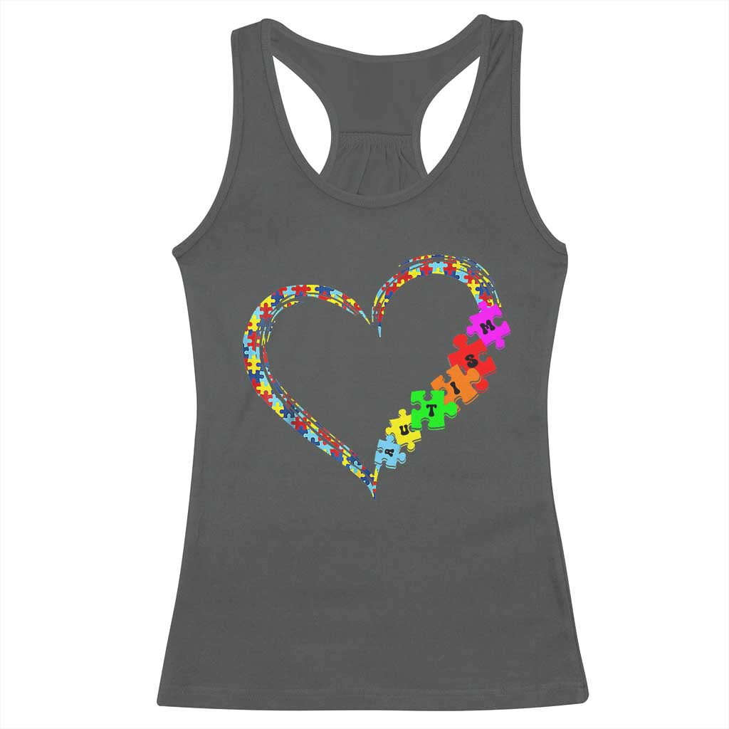 Autism Awareness Love Heart Puzzle Piece Racerback Tank Top