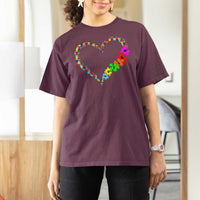 Autism Awareness Love Heart Puzzle Piece T Shirt For Women
