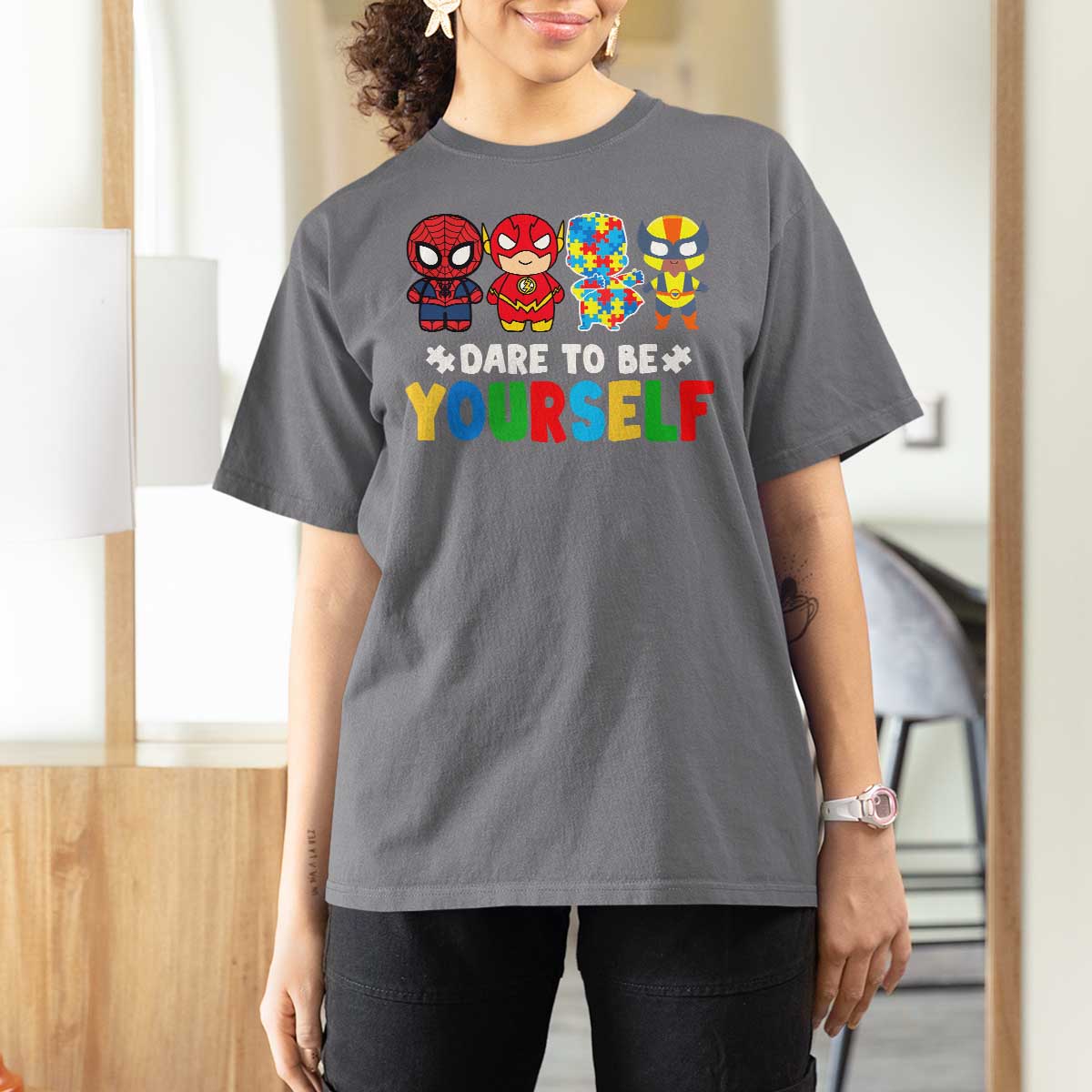 Autism Awareness Superheroes T Shirt For Women Dare To Be Yourself