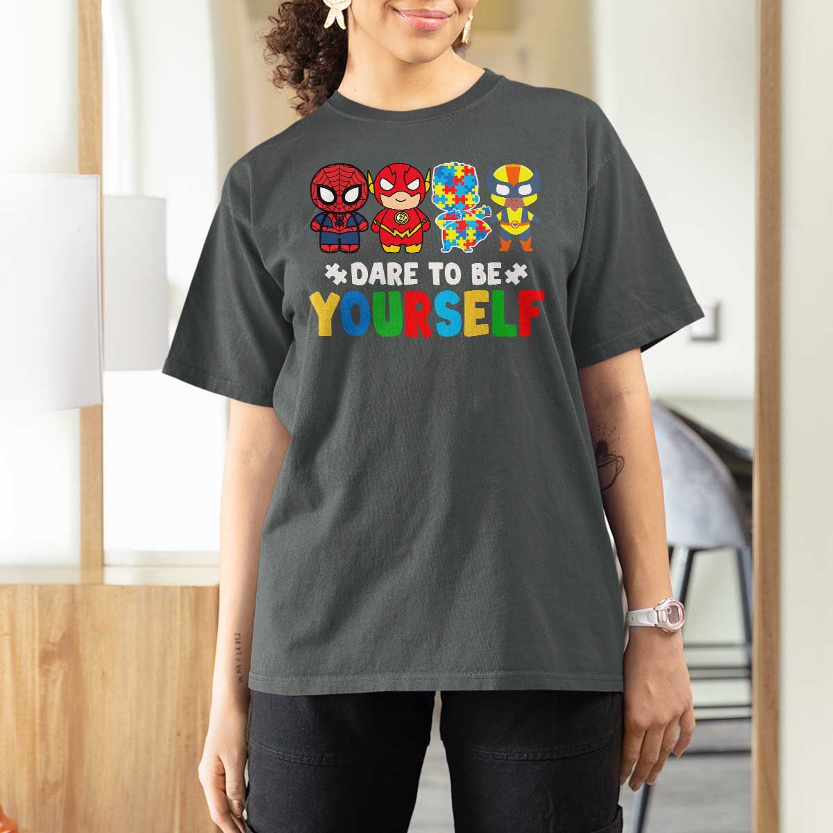 Autism Awareness Superheroes T Shirt For Women Dare To Be Yourself