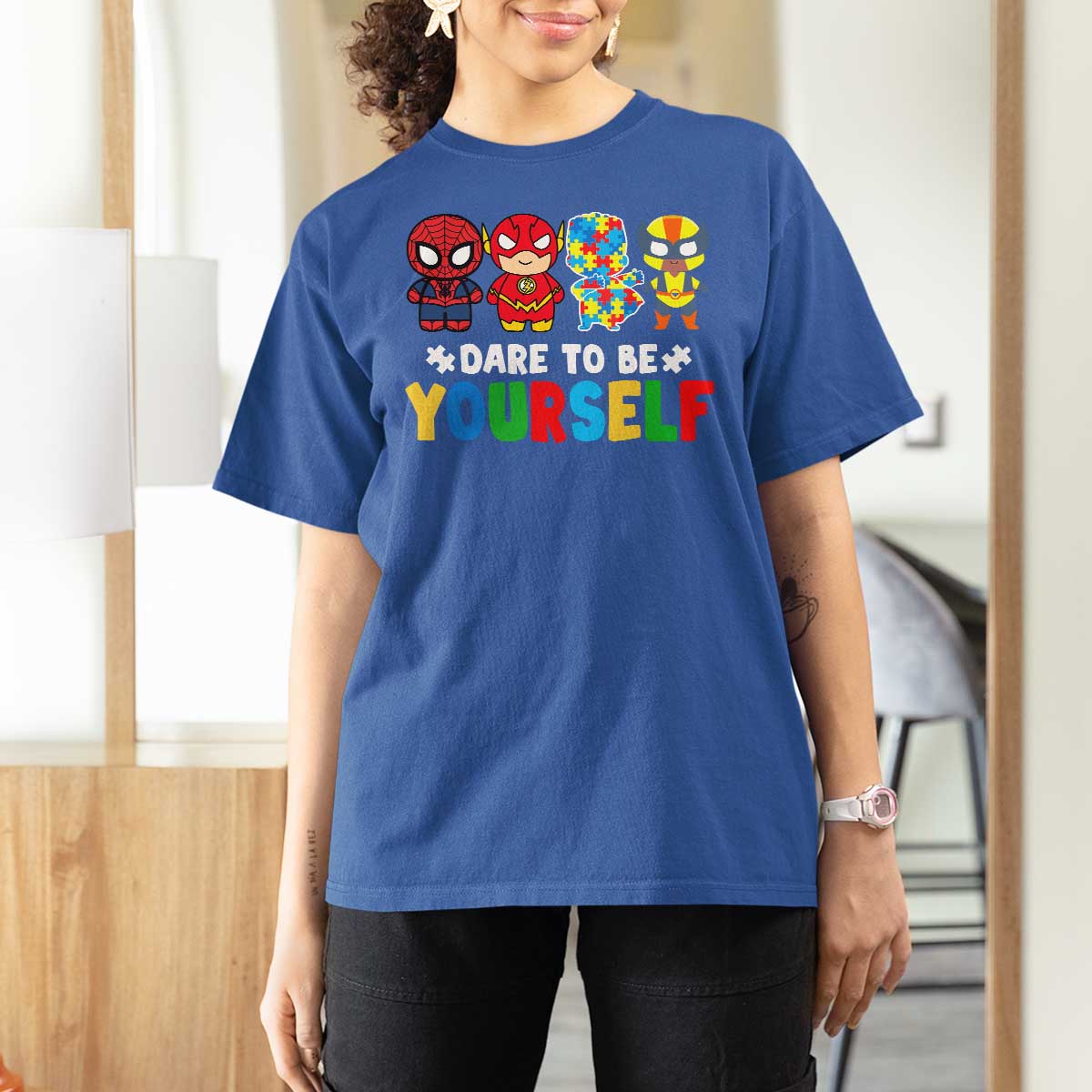 Autism Awareness Superheroes T Shirt For Women Dare To Be Yourself