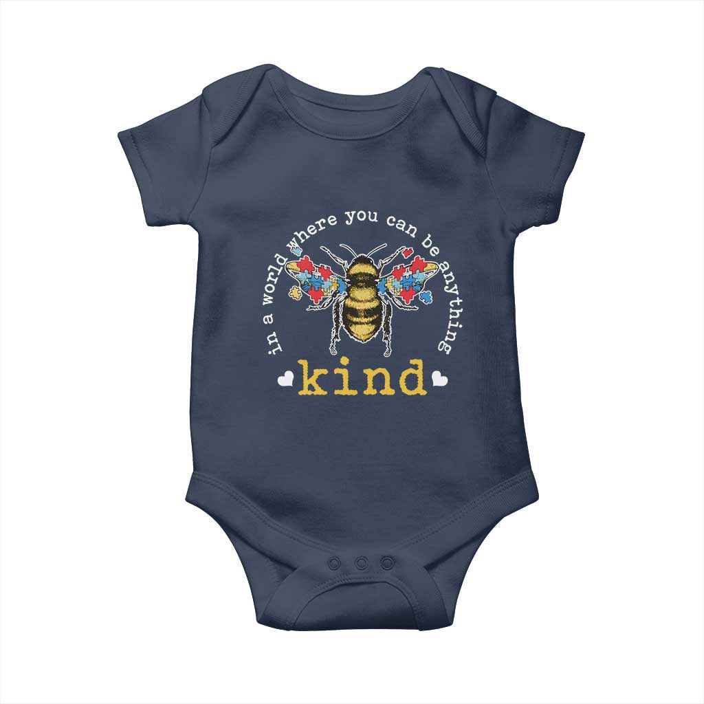 Autism Awareness Baby Onesie In A World Where You Can Be Anything Bee Kind Puzzle Pieces