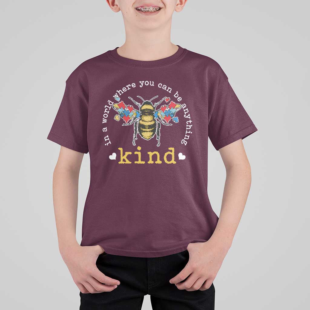Autism Awareness T Shirt For Kid In A World Where You Can Be Anything Bee Kind Puzzle Pieces