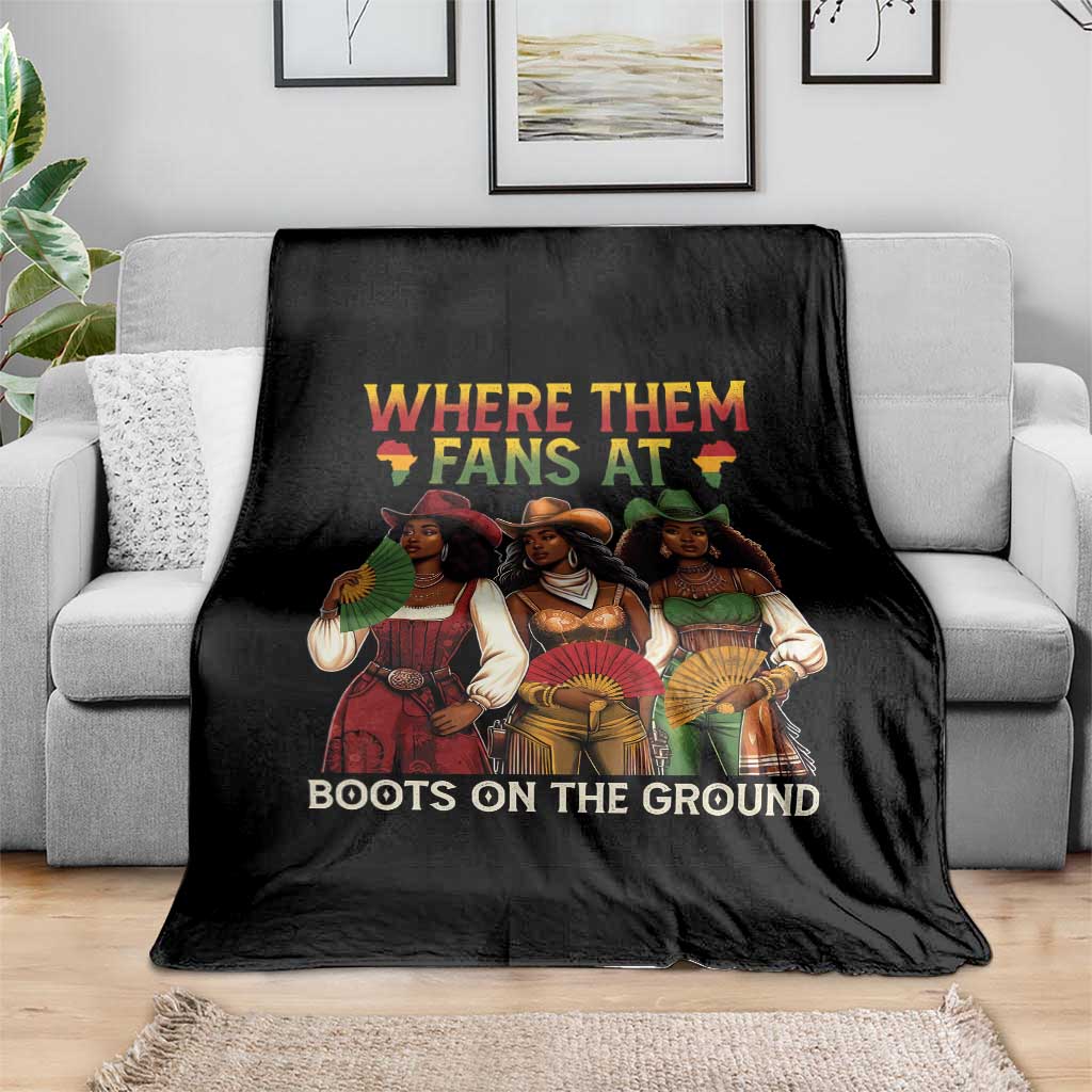 Where Them Fans At Boots On The Ground Throw Blanket Black African American Cowgirl Western Country Rodeo - Wonder Print Shop