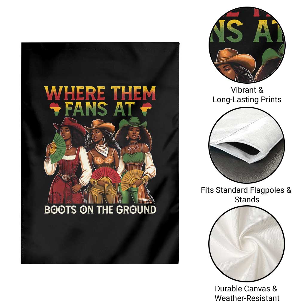 Where Them Fans At Boots On The Ground Garden Flag Black African American Cowgirl Western Country Rodeo - Wonder Print Shop