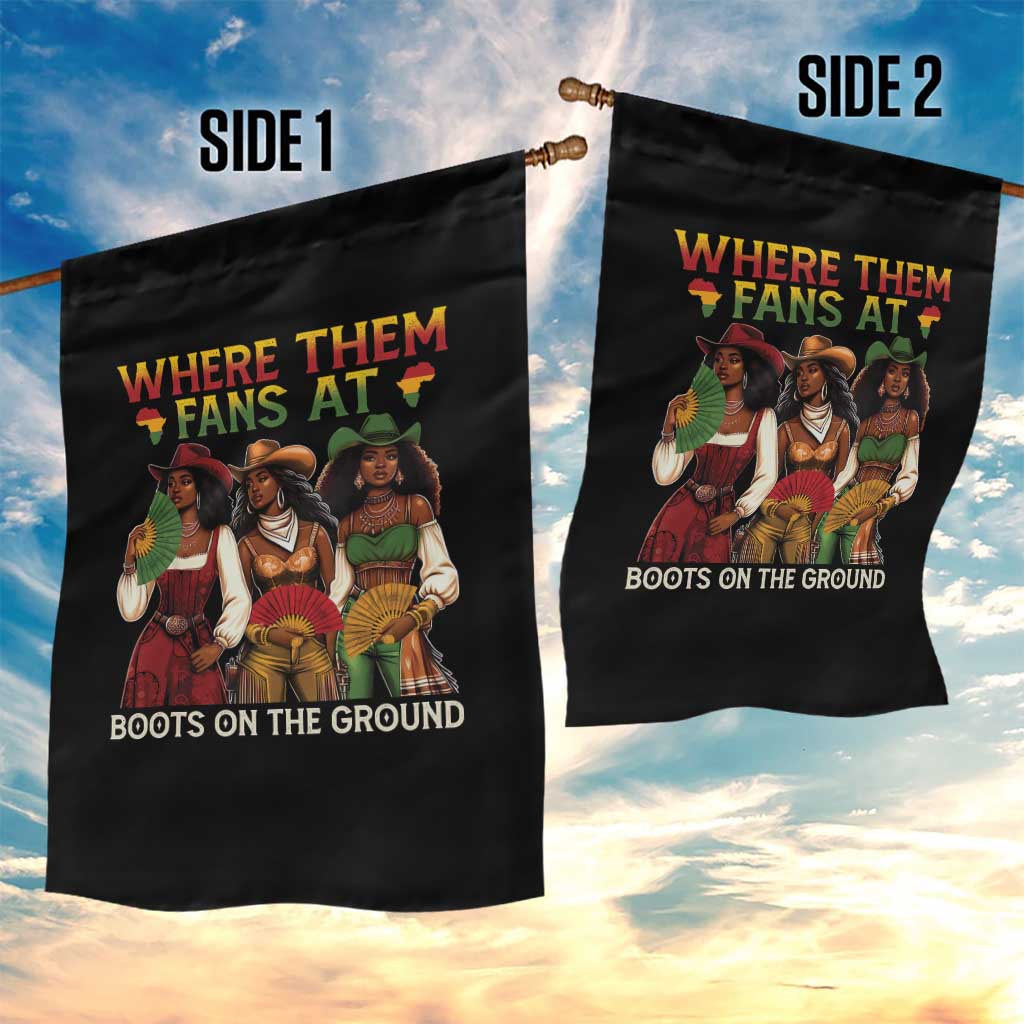Where Them Fans At Boots On The Ground Garden Flag Black African American Cowgirl Western Country Rodeo - Wonder Print Shop