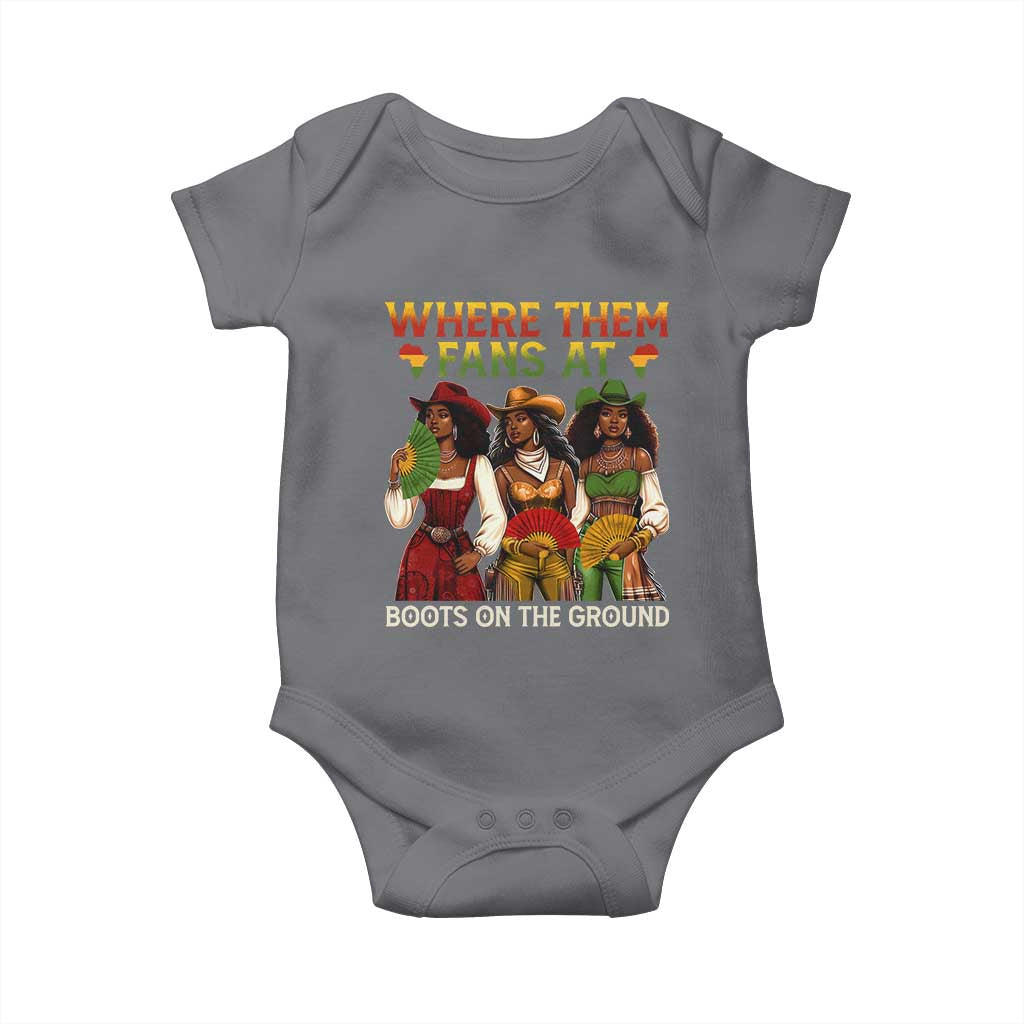 Where Them Fans At Boots On The Ground Baby Onesie Black African American Cowgirl Western Country Rodeo - Wonder Print Shop