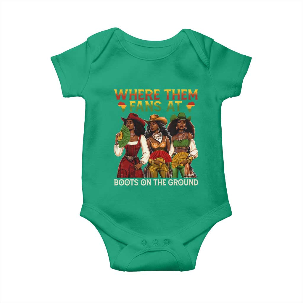 Where Them Fans At Boots On The Ground Baby Onesie Black African American Cowgirl Western Country Rodeo - Wonder Print Shop
