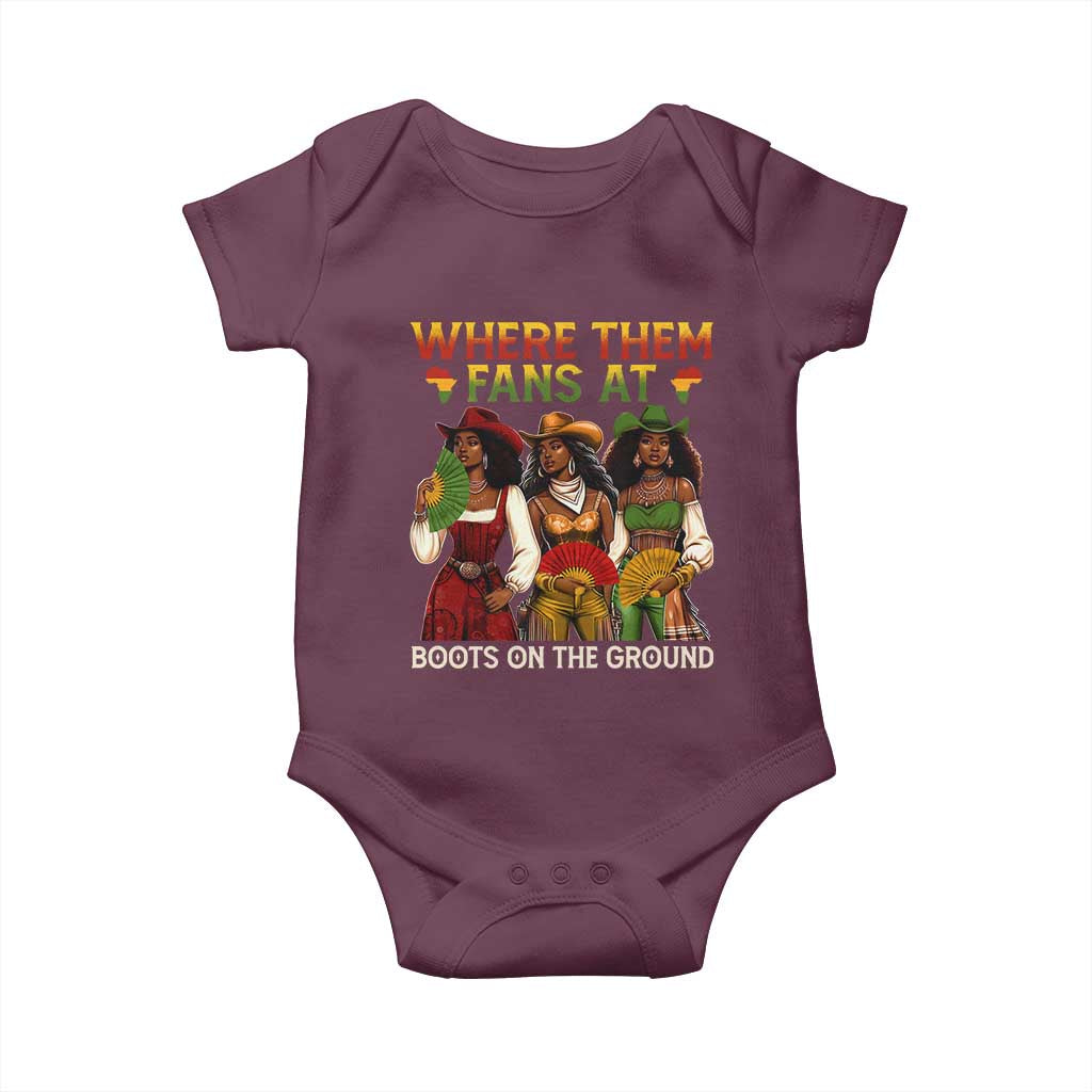 Where Them Fans At Boots On The Ground Baby Onesie Black African American Cowgirl Western Country Rodeo - Wonder Print Shop