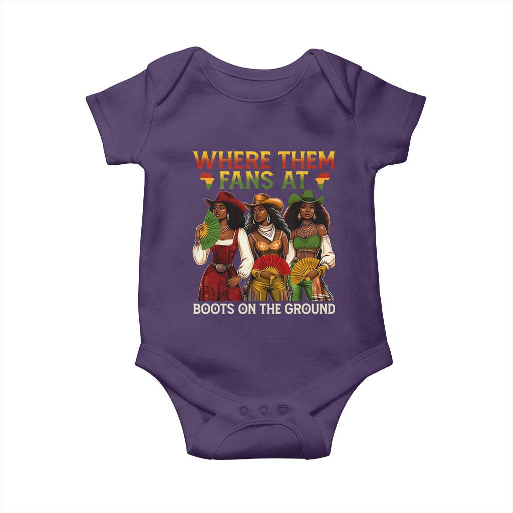 Where Them Fans At Boots On The Ground Baby Onesie Black African American Cowgirl Western Country Rodeo - Wonder Print Shop