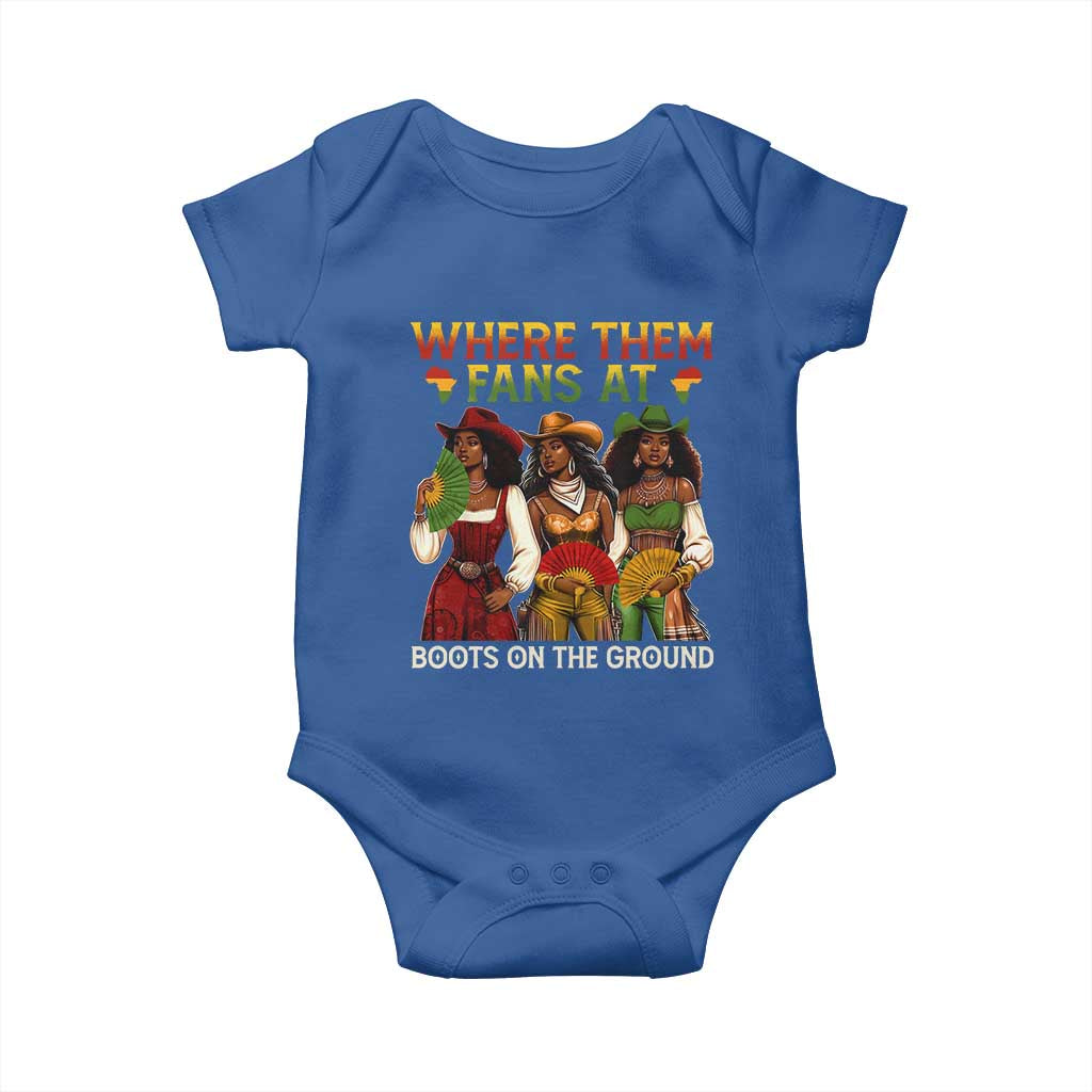 Where Them Fans At Boots On The Ground Baby Onesie Black African American Cowgirl Western Country Rodeo - Wonder Print Shop