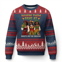 Where Them Fans At Boots On The Ground Ugly Christmas Sweater Black African American Cowgirl Western Country Rodeo - Wonder Print Shop
