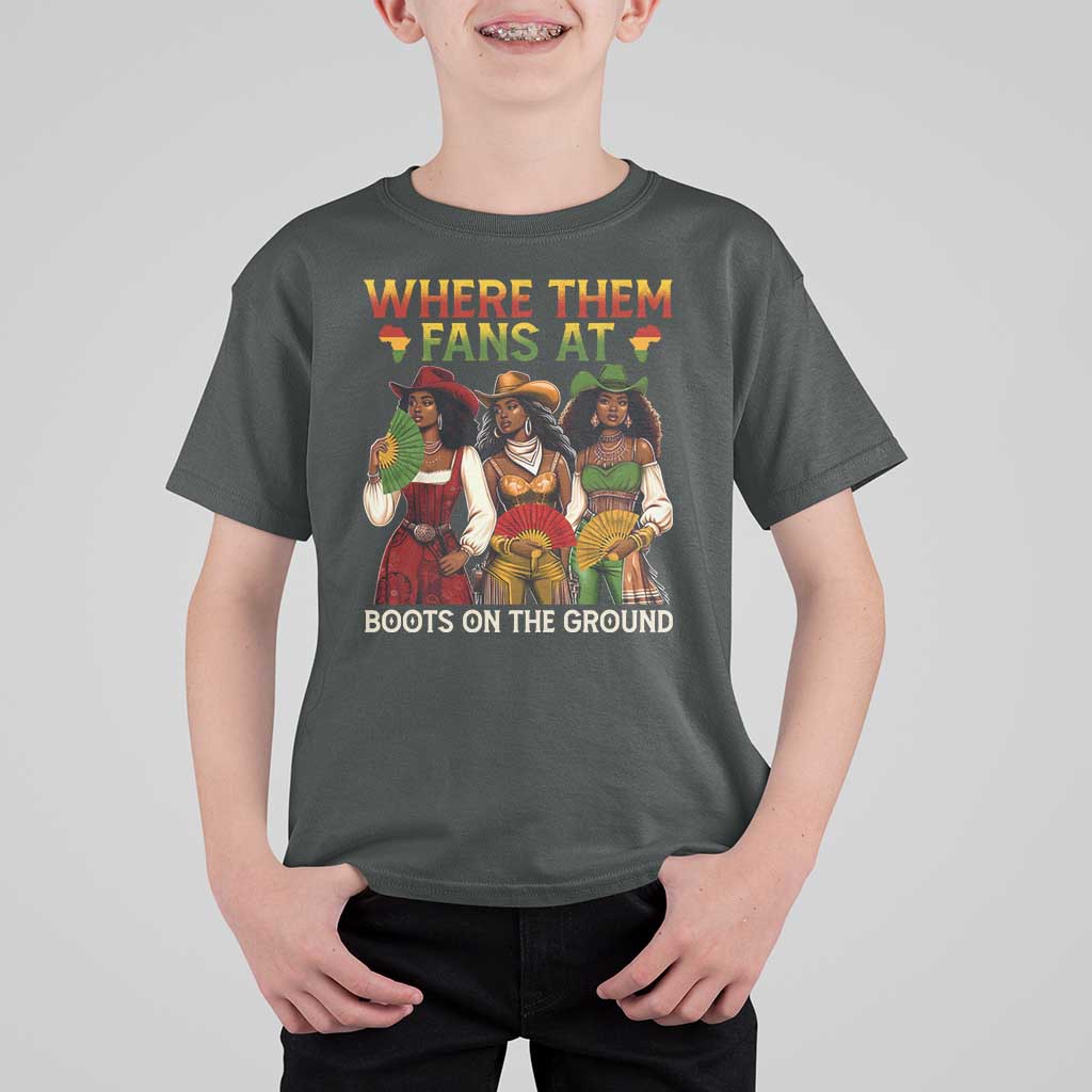 Where Them Fans At Boots On The Ground T Shirt For Kid Black African American Cowgirl Western Country Rodeo - Wonder Print Shop