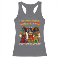 Where Them Fans At Boots On The Ground Racerback Tank Top Black African American Cowgirl Western Country Rodeo - Wonder Print Shop