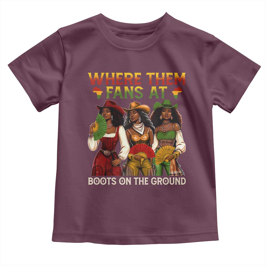 Where Them Fans At Boots On The Ground Toddler T Shirt Black African American Cowgirl Western Country Rodeo - Wonder Print Shop