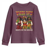 Where Them Fans At Boots On The Ground Youth Sweatshirt Black African American Cowgirl Western Country Rodeo - Wonder Print Shop
