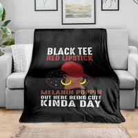 Funny African American Afro Queen Throw Blanket Black Tee Red Lipstick Melanin Poppin Out Here Being Cute - Wonder Print Shop