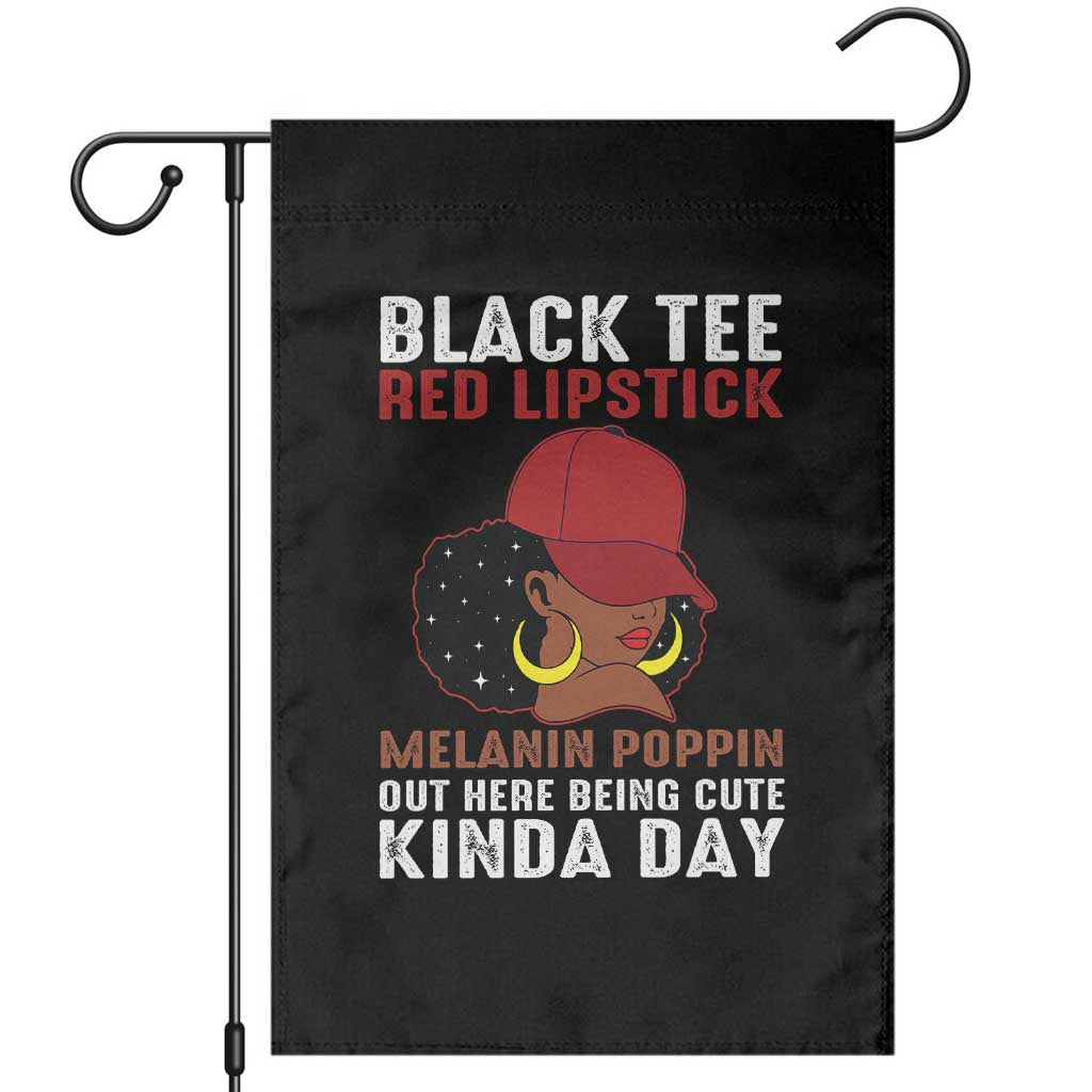 Funny African American Afro Queen Garden Flag Black Tee Red Lipstick Melanin Poppin Out Here Being Cute - Wonder Print Shop