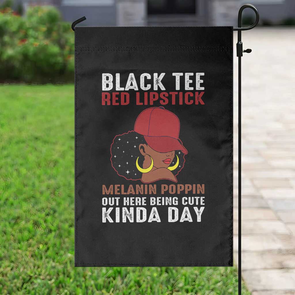 Funny African American Afro Queen Garden Flag Black Tee Red Lipstick Melanin Poppin Out Here Being Cute - Wonder Print Shop