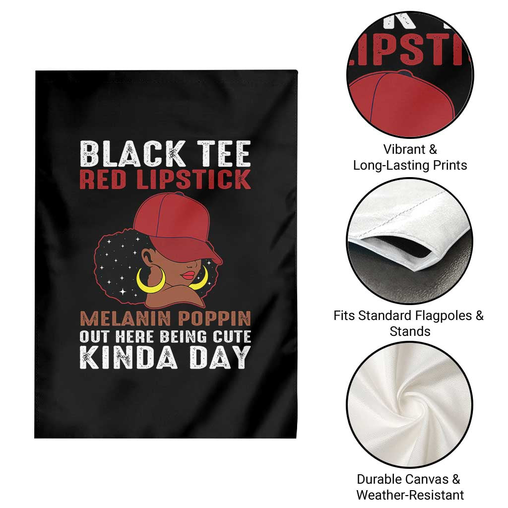 Funny African American Afro Queen Garden Flag Black Tee Red Lipstick Melanin Poppin Out Here Being Cute - Wonder Print Shop