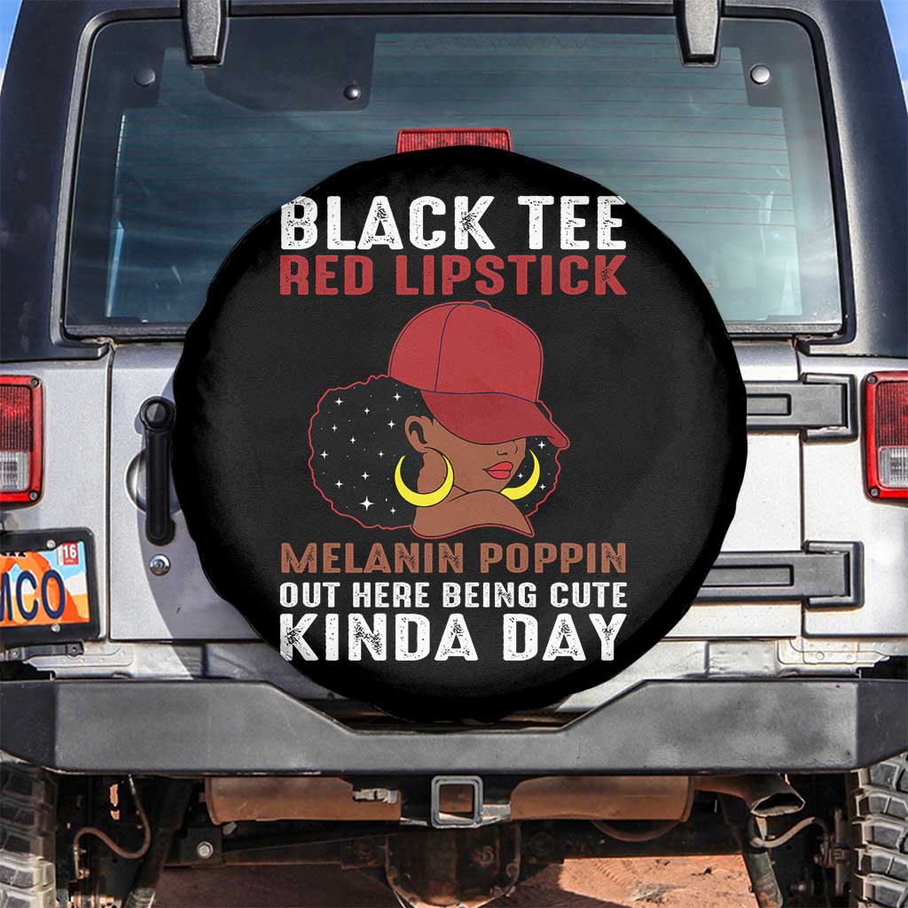Funny African American Afro Queen Spare Tire Cover Black Tee Red Lipstick Melanin Poppin Out Here Being Cute - Wonder Print Shop