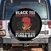 Funny African American Afro Queen Spare Tire Cover Black Tee Red Lipstick Melanin Poppin Out Here Being Cute - Wonder Print Shop