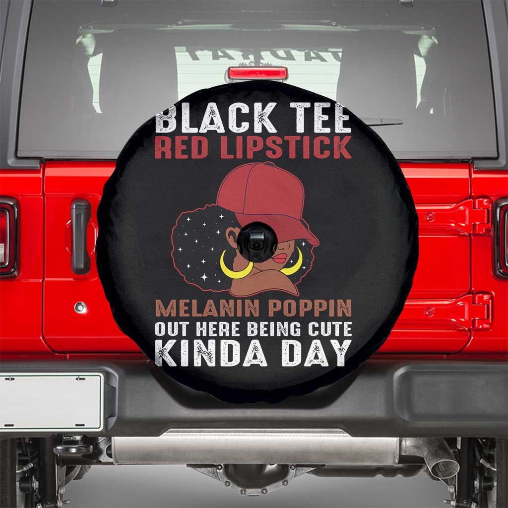 Funny African American Afro Queen Spare Tire Cover Black Tee Red Lipstick Melanin Poppin Out Here Being Cute - Wonder Print Shop